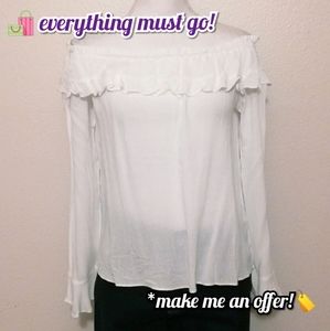 ♥️Off-Shoulder White Ruffle Semi Sheer Blouse